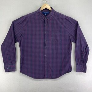 Bowery & Broome Shirt Mens Large Navy/Burgundy Gingham Long Sleeve Preppy Cotton